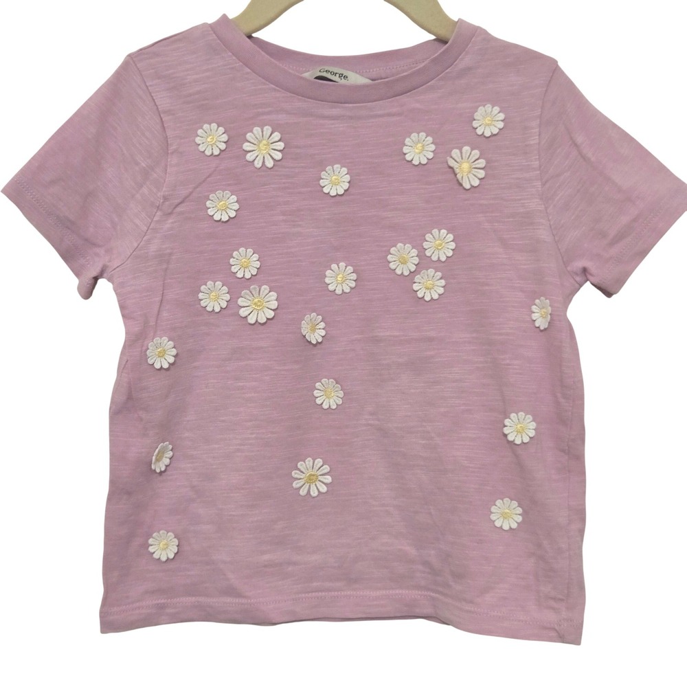 George Kids Pink Daisy Floral‎ Applique Slub Knit T-Shirt Size 5-6 Years